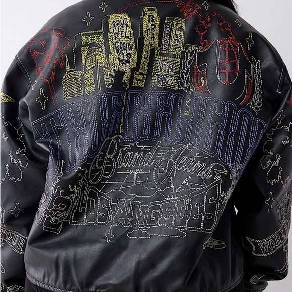 True Religion Embroidered Faux Leather Jacket Size “M”NWT in bag MSRP $234 - Picture 2 of 5